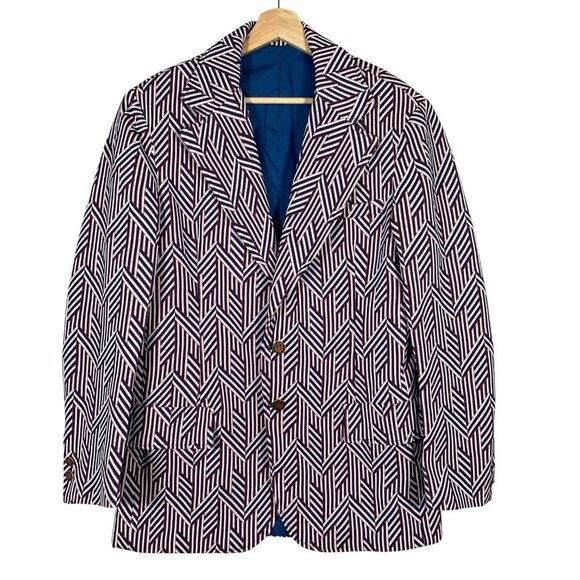 Vintage 1970s Sport Coat 37R Funky Retro Mod Disco Collegiate Geometric Blazer - Picture 1 of 16